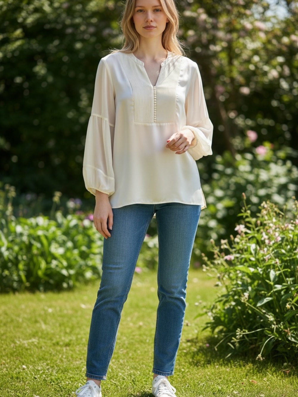 Chico's Ivory Satin-Look Blouse